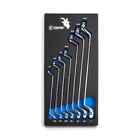 Capri Tools 75-Degree Deep Offset Double Box End Wrench Set, 1/4 to 1 in., SAE, 7-Piece with The Mechanic's Tray CP11950-7ST